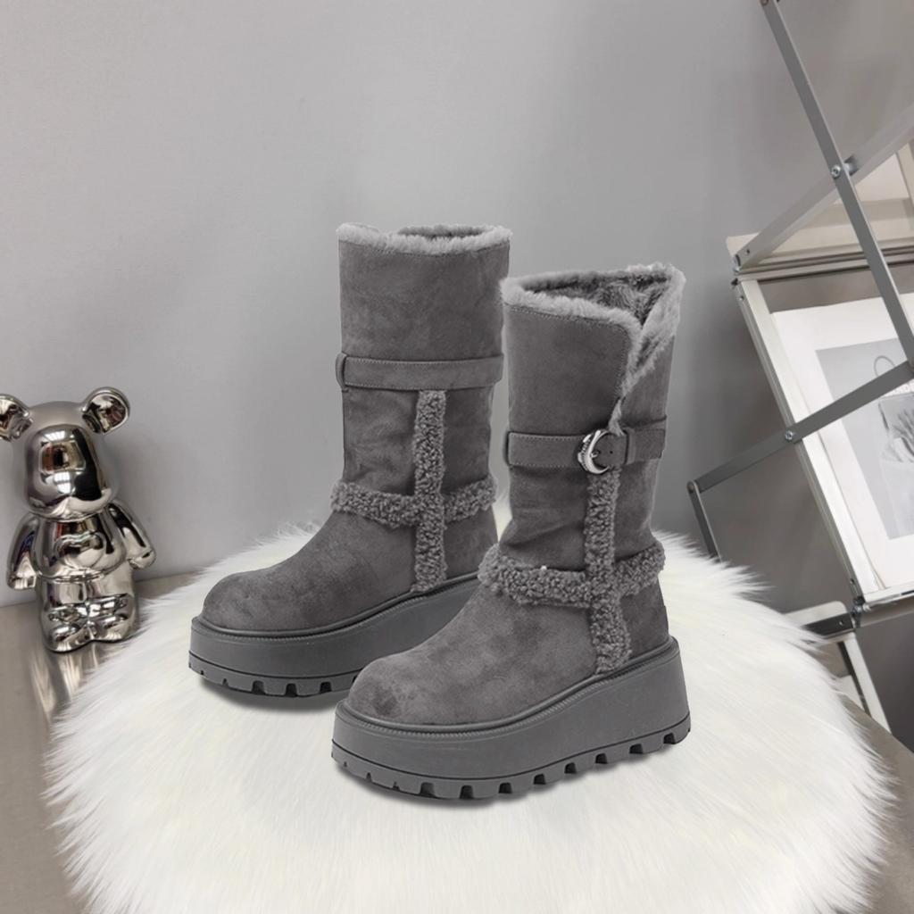 Versatile but knee snow boots women's winter new velvet women's boots two wear thick-soled heightening warm high boots