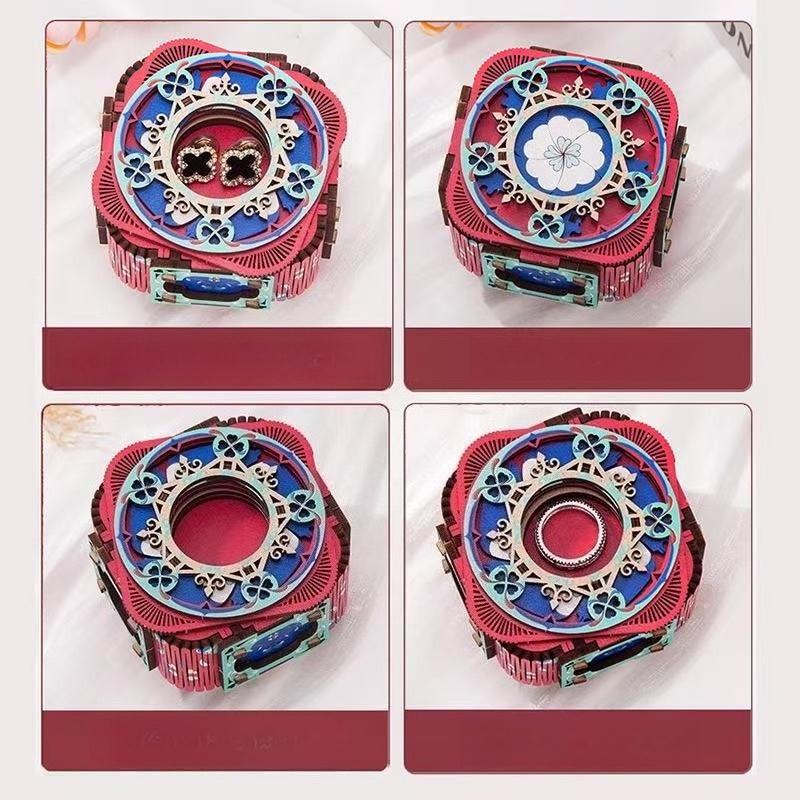 1 szt. 3D Podświetlana Pozytywka Drewniany Zestaw do Samodzielnego Montażu Pudełko na Biżuterię Kreatywny Prezent