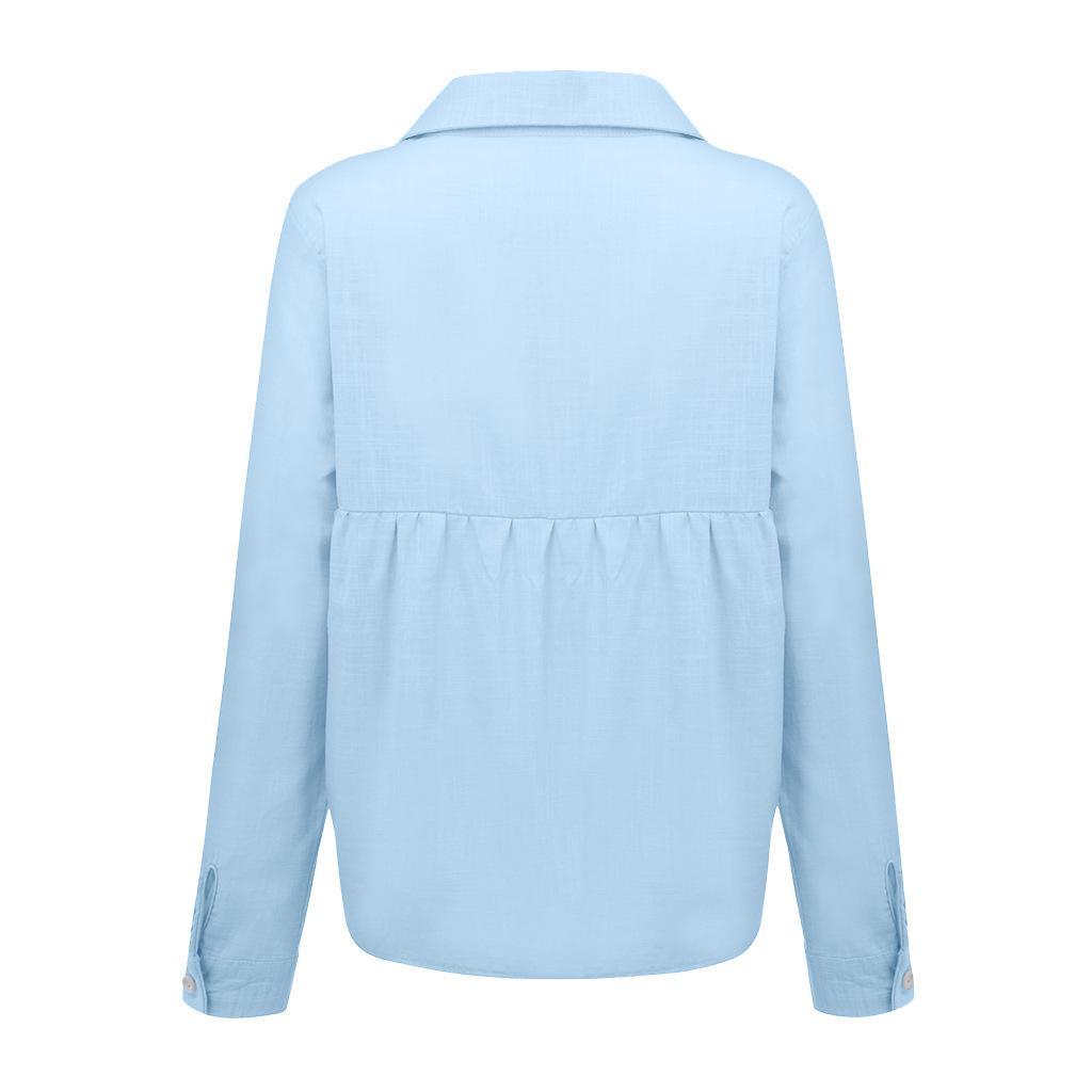 2023 European & American Women's Casual Loose Long Sleeve Cotton Linen Shirt - Solid Color