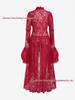 2025 Retro-Spitzenkleid mit Stehkragen, Trompetenärmeln und Schwalbenschwanzrock
