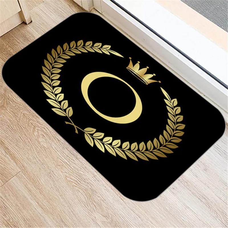 Kitchen Bathroom Non-slip Floor Mat Style Indoor Rug Black Gold Crown Letter Decoration Entrance Door