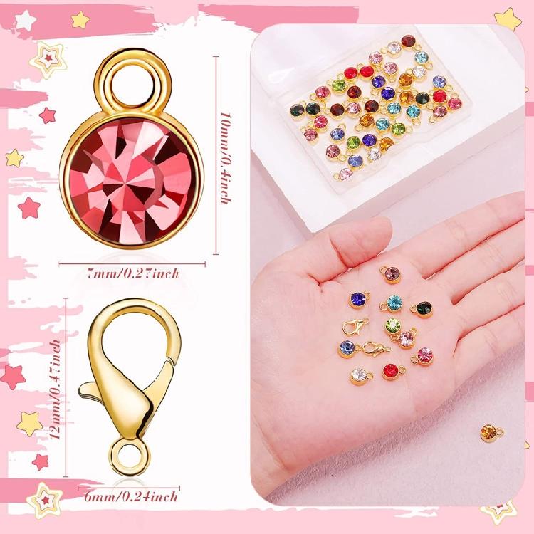 180 Pcs Crystal Birthstone Charms Jewelry Making Beads Pendants with Jump Rings
