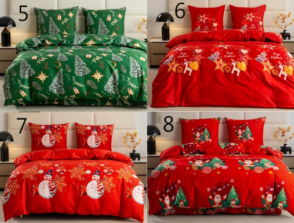 Christmas bedding cotton satin 160x200 + pillowcases Christmas tree, bubbles snowman