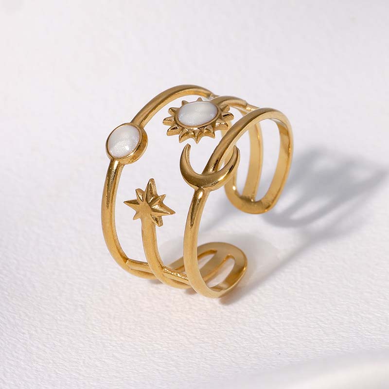 

Stainless Steel Star Moon Sun Open Rings For Women Punk Hip Hop Metal Multilayer Finger Rings Zircon Accessories Gift