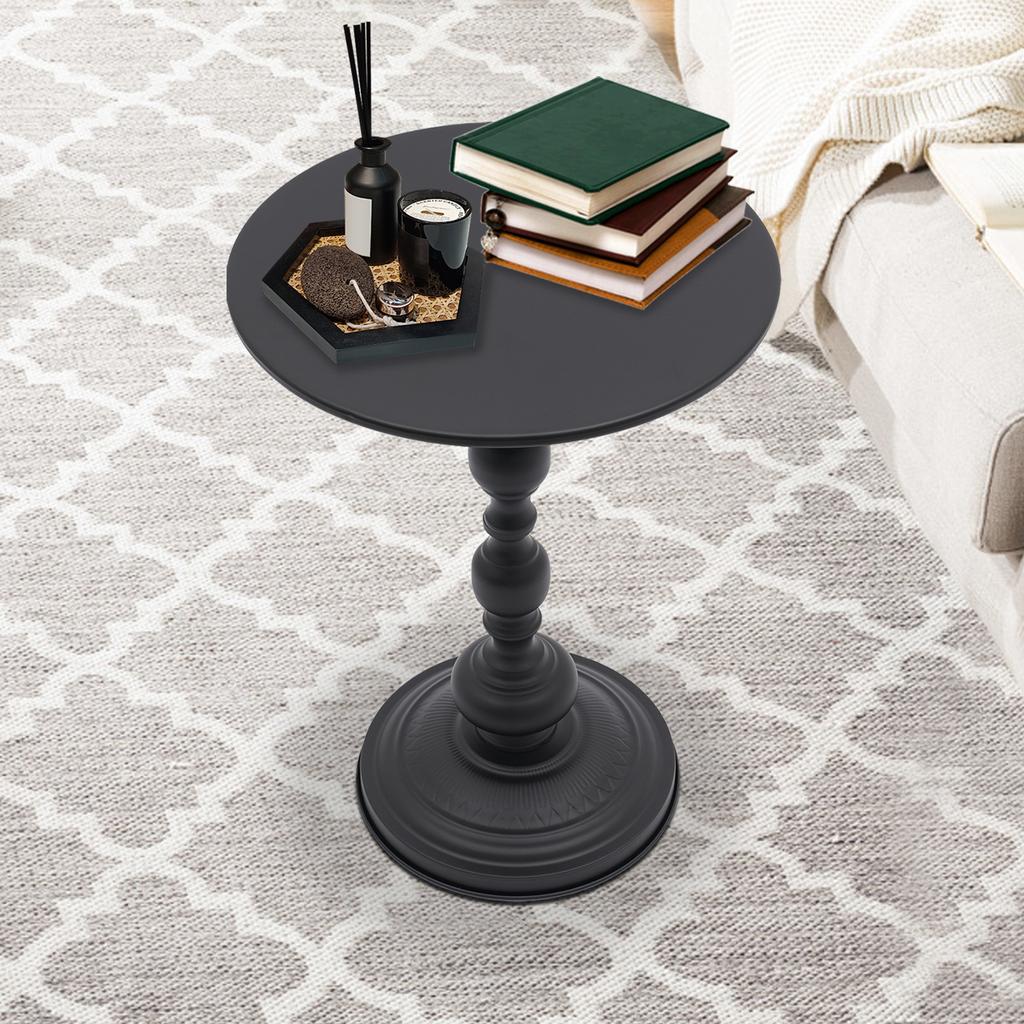 Nightstand & Accent Table, Small Round Side Table for Living Room - Elegant Black, Carbon Steel End Table with 11 lbs Capacity