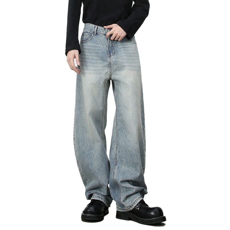 American Street Style Washed Wide-Leg Three-Dimensional Curved Knife Jeans for Men 2025 Autumn Trendy Brand Cleanfit Casual Long Pants