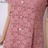 ZANZEA Rochie de vară casual pentru femei, cu gât rotund, patchwork din dantelă, cu mânecă scurtă