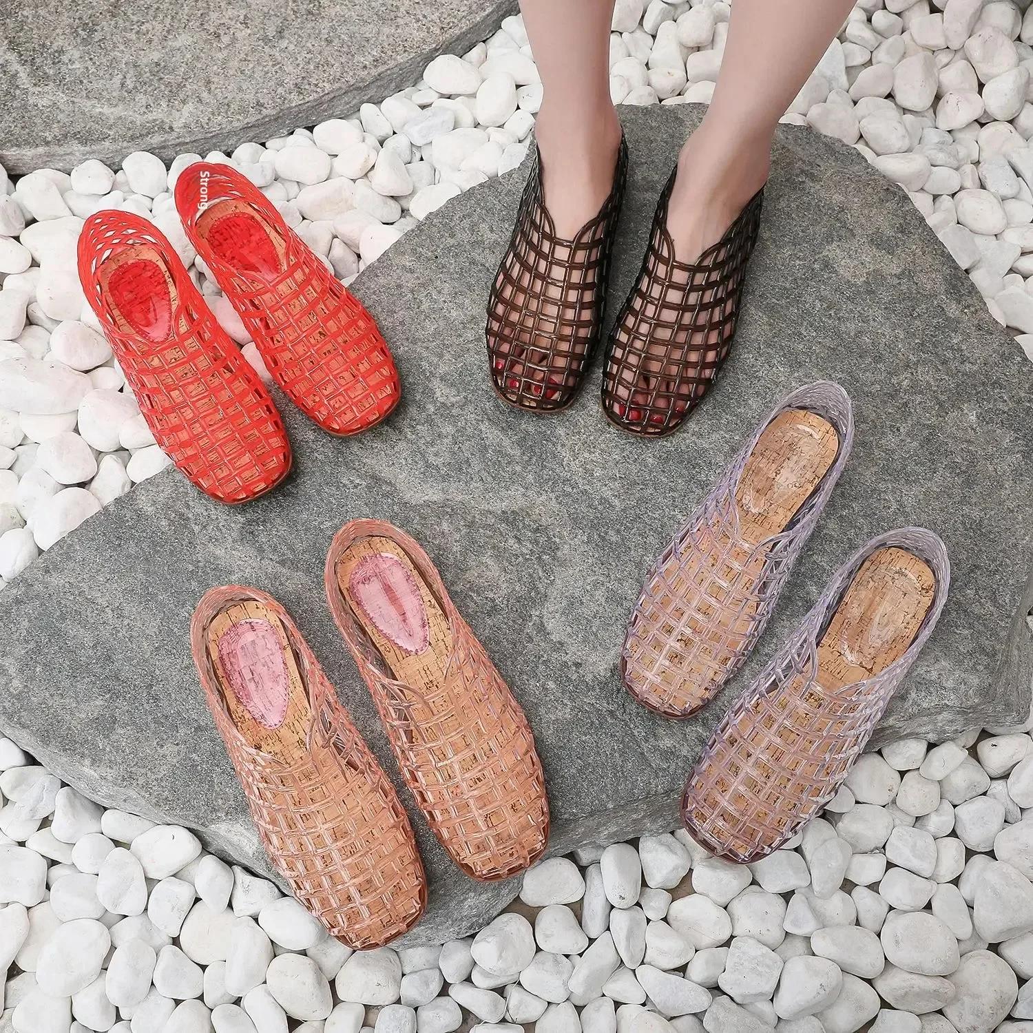 Fashion Women's Flat Bottom Sandals Breathable Hollow out Slip-On Summer Outdoor Wear Head And Heel Covered Jelly Shoes Casual Versatile cm nero