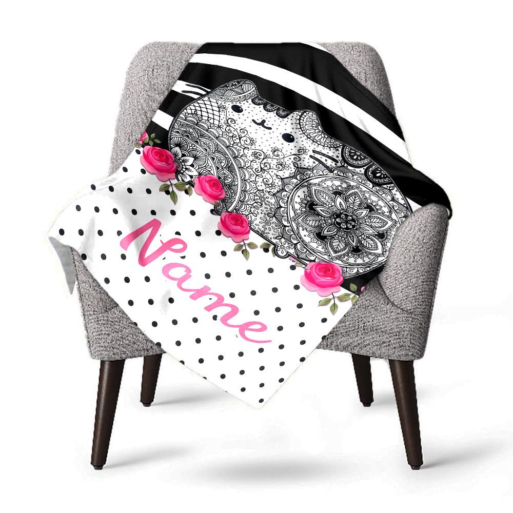 Cute Cat Mandala Design Home Customize Your Name Blankets Soft Warm Lightweight Allseason Multipurpose Blanket For Picnics Sofas Offices Beds Living