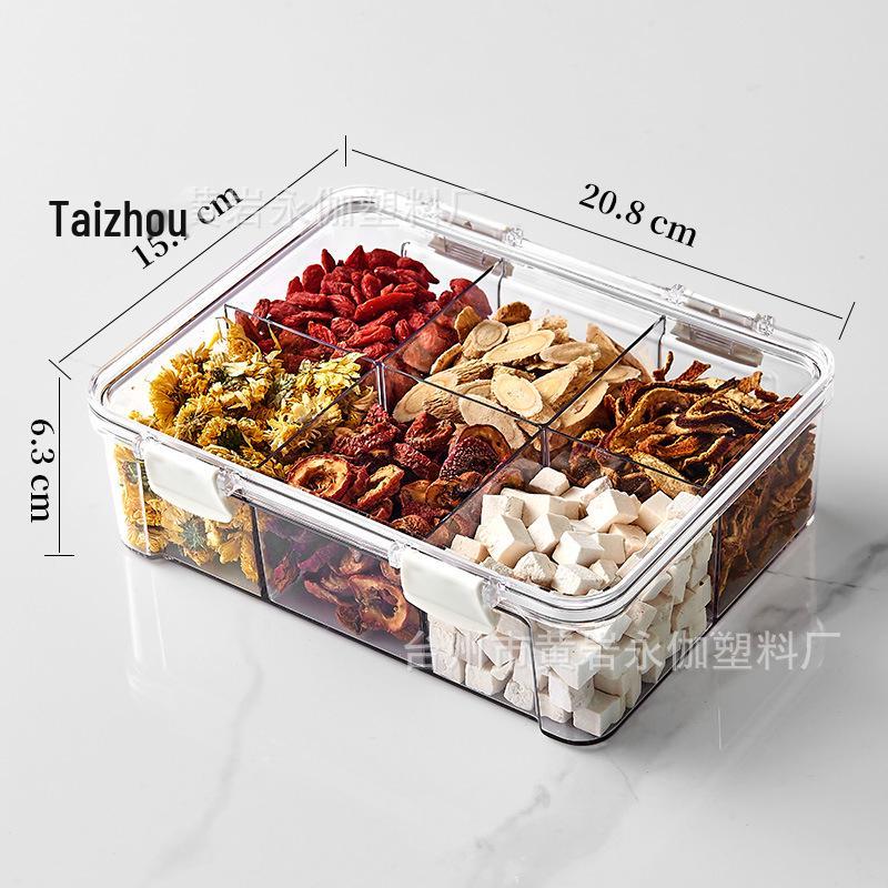 Floral Tea Box: Airtight 460ml Plastic Container with Four Compartments for Fresh, Food-Grade Storage.