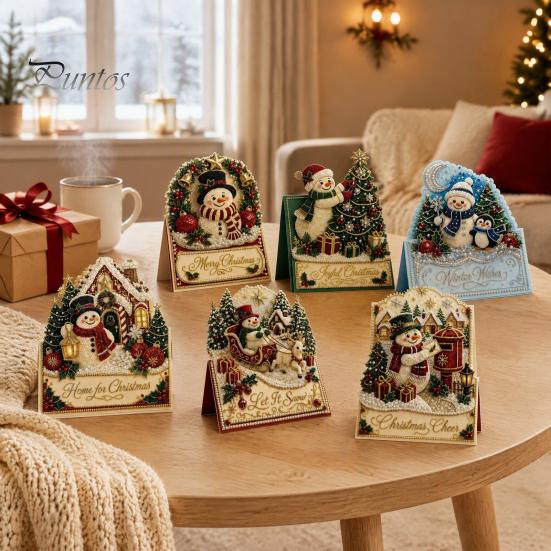 DIY Christmas Card Kit Kit, 3D Pop-Up Faux Pearl Art Snowman Santa Elk Craft Kits Wreath Card, Handmade Xmas for Family And Friends Holiday