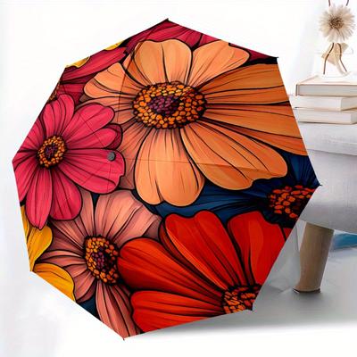 1pc Floral Pattern Automatic Open/close Folding Compact Umbrella, 8 Rib Sturdy Canopy, Lightweight Portable, Everyday Use, Gift,,103