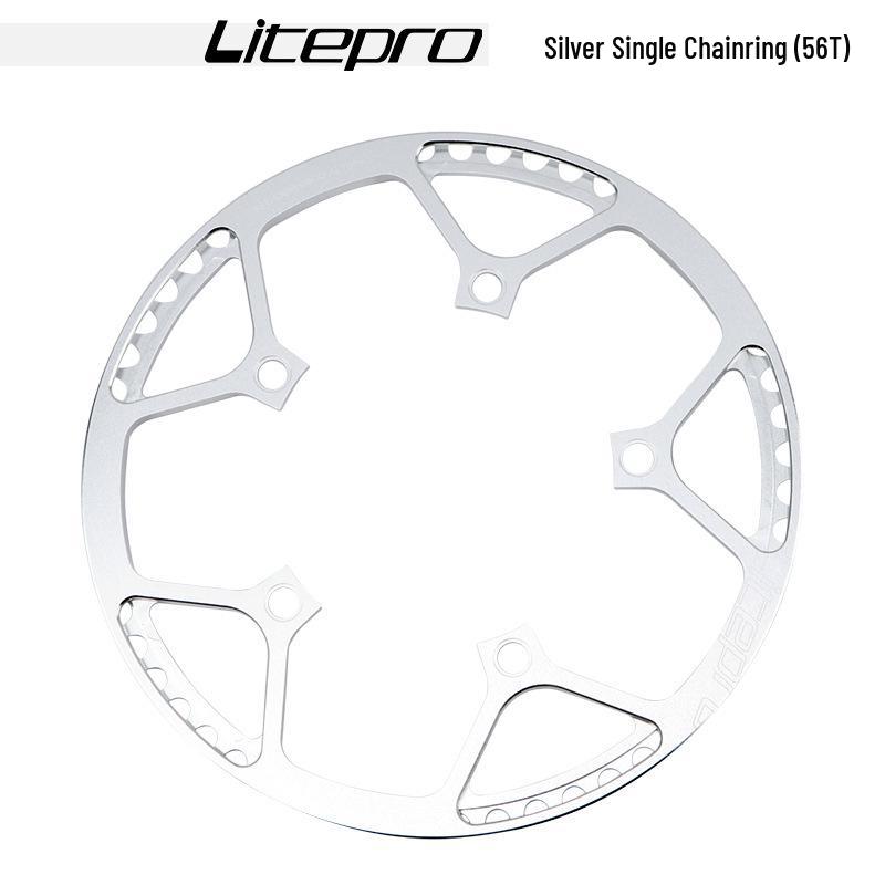 Litepro Folding Bike Crankset with Round Chainrings: 45T, 47T, 53T, 56T, 58T - Square Hole Design