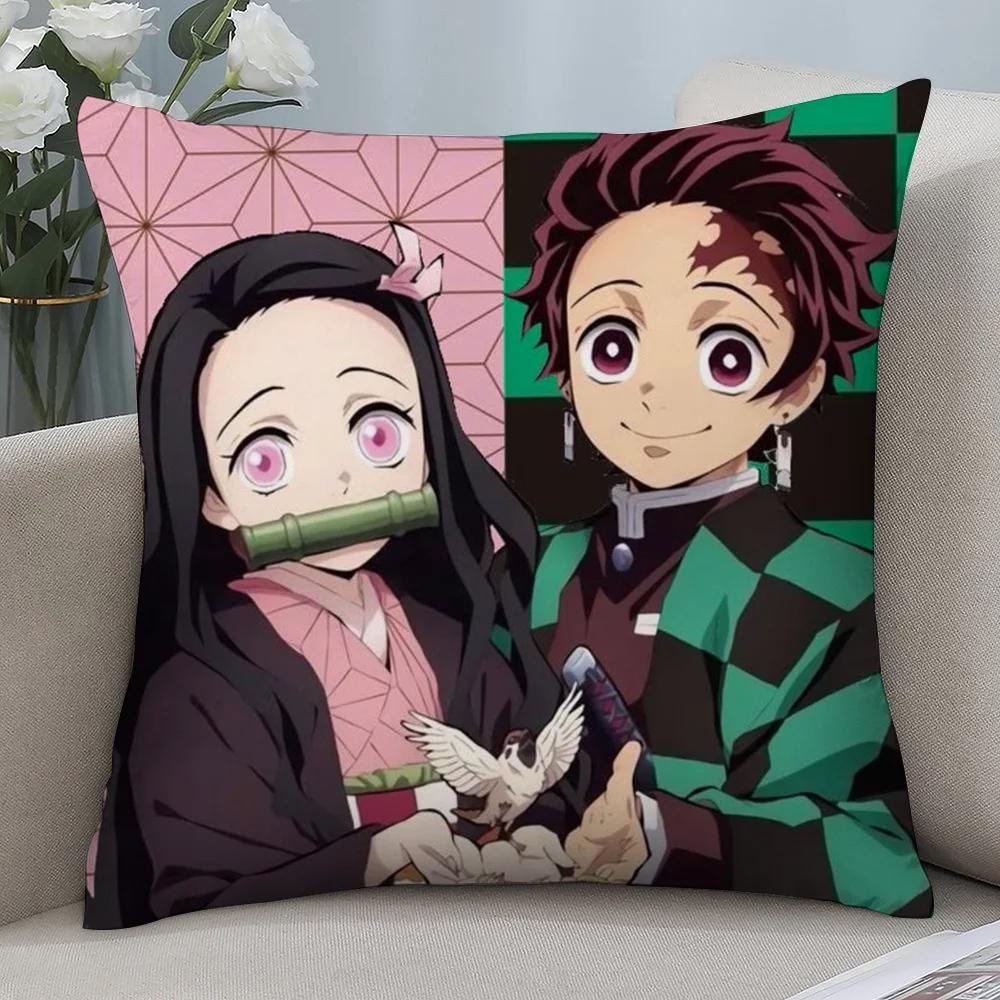 Anime Demon Slayer Kamado Tanjirou Kamado Nezuko Pillow Case Short Plush Sofa Decorative Gift Home Double-sided Printing Cushion