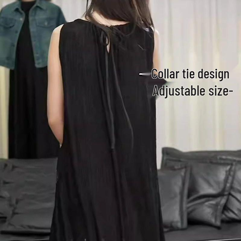 French Black Sleeveless Long Dress - Elegant & Slimming Women's Fashion 2026