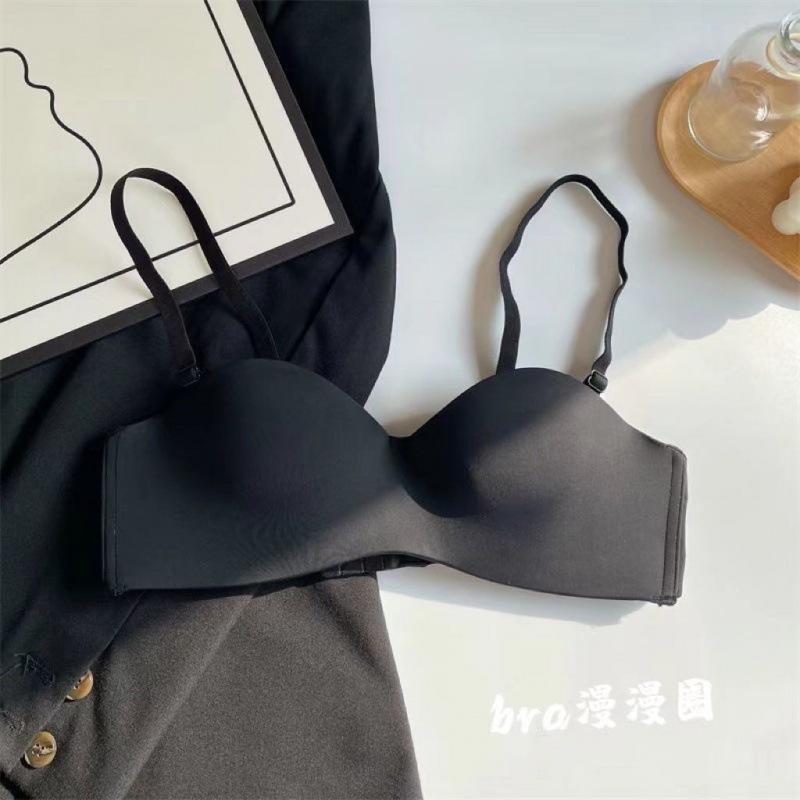 Underwear Women's Removable Shoulder Strap Tube Top Non-slip Summer Thin Small Breasts Gather and Show Large Steel Rim-free White Glossy Bra