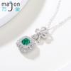 Lab Grown Emerald Bow Fat Square Shape 925 Silver Luxury Pendant Necklace for Women Anniversary Party Gift and Daily Wear