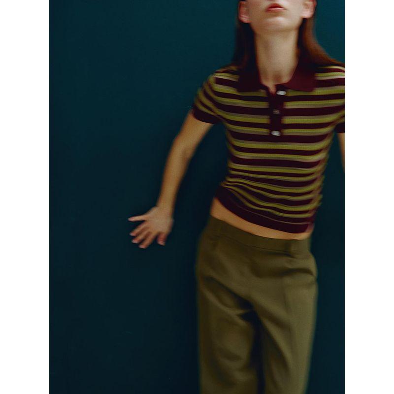 Za2025 Spring New Women clothes All-Match Striped Knitted Polo Shirt Collar Short sleeve Top 9598032 104