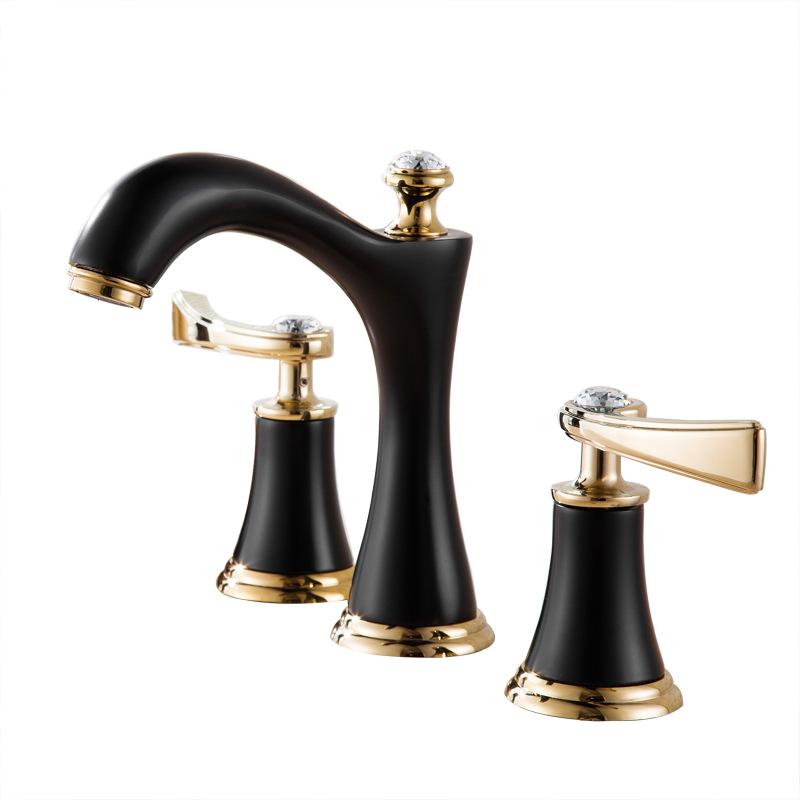 Matte Black 3 Pcs Bathroom Faucet Deck Mounted Black Painting 2 Handles Diamond Bathroom Bathtub Basin Mixer Tap Faucet