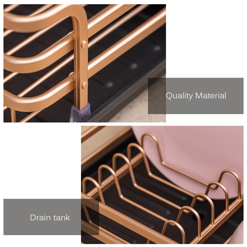 Aluminum Alloy Dish Rack with Drainage Outlet Storage Rack for Dishes Kitchen Rack Kitchen Sink Drying Shelf Bowl Holder Tool Holder Storage Box Drain