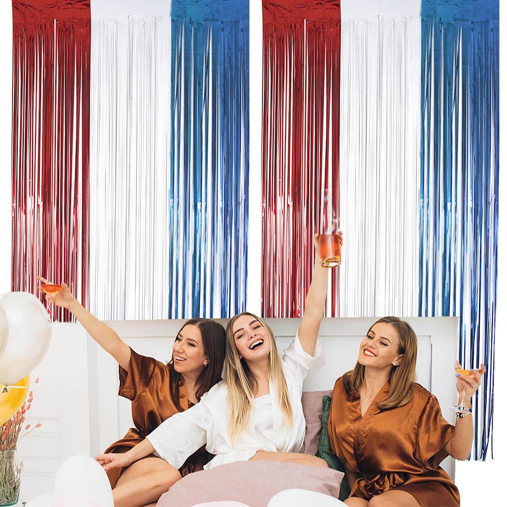 Red White Bright And Blue Independence Day Decorative Streamer Curtains For Atmosphere Party