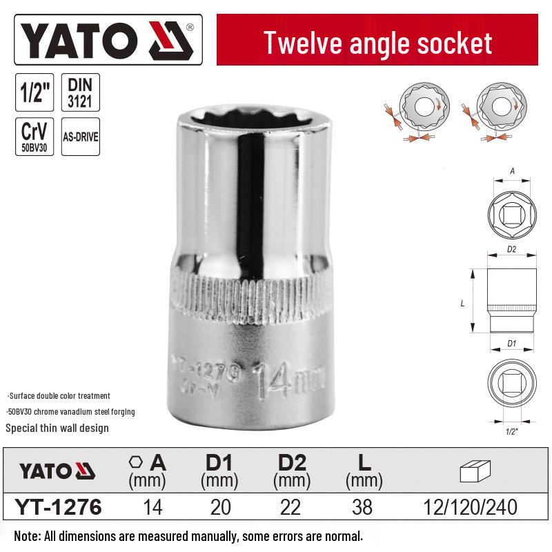 YATO 1/2" 12,5mm Kurzer 12-Kant-Steckschlüssel