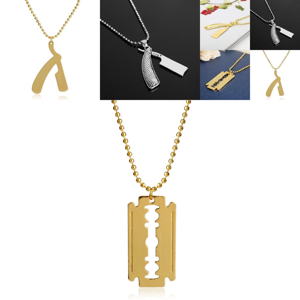 Blade And Razor Design Alloy Pendant Necklace With Electroplated Finish For Men And Women