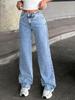 Elegantes Jeans de Tiro Alto Rectos con Diamantes Estilo Americano Navideño para Mujer
