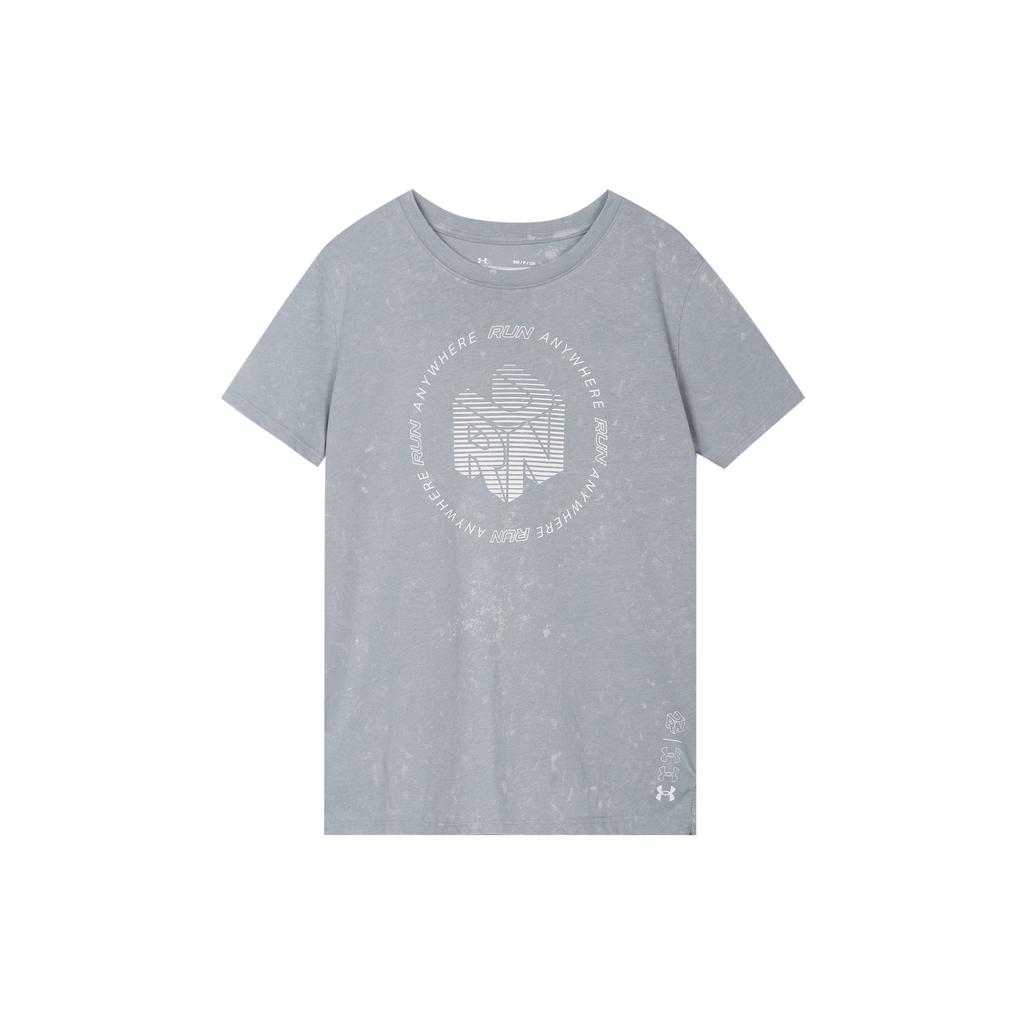 Under Armour Anywhere Solid Color Letter Print Round Pattern Short Sleeve T-Shirt Women Tops Gray 1369518-035