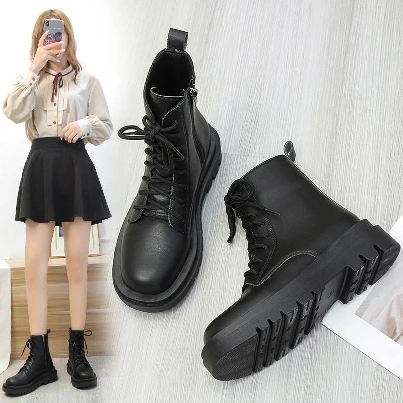 Fashion Women's Platform Shoes Autumn Round Toe Side Zipper Ankle Boots for Women Casual Sneakers Outdoor Women's Platform Boots