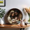 Holy Family" Round Wooden Sign, Perfect for Home & Office Decor, Living Room, Bathroom, Bar, Cafe, Versatile Holiday Wall Art