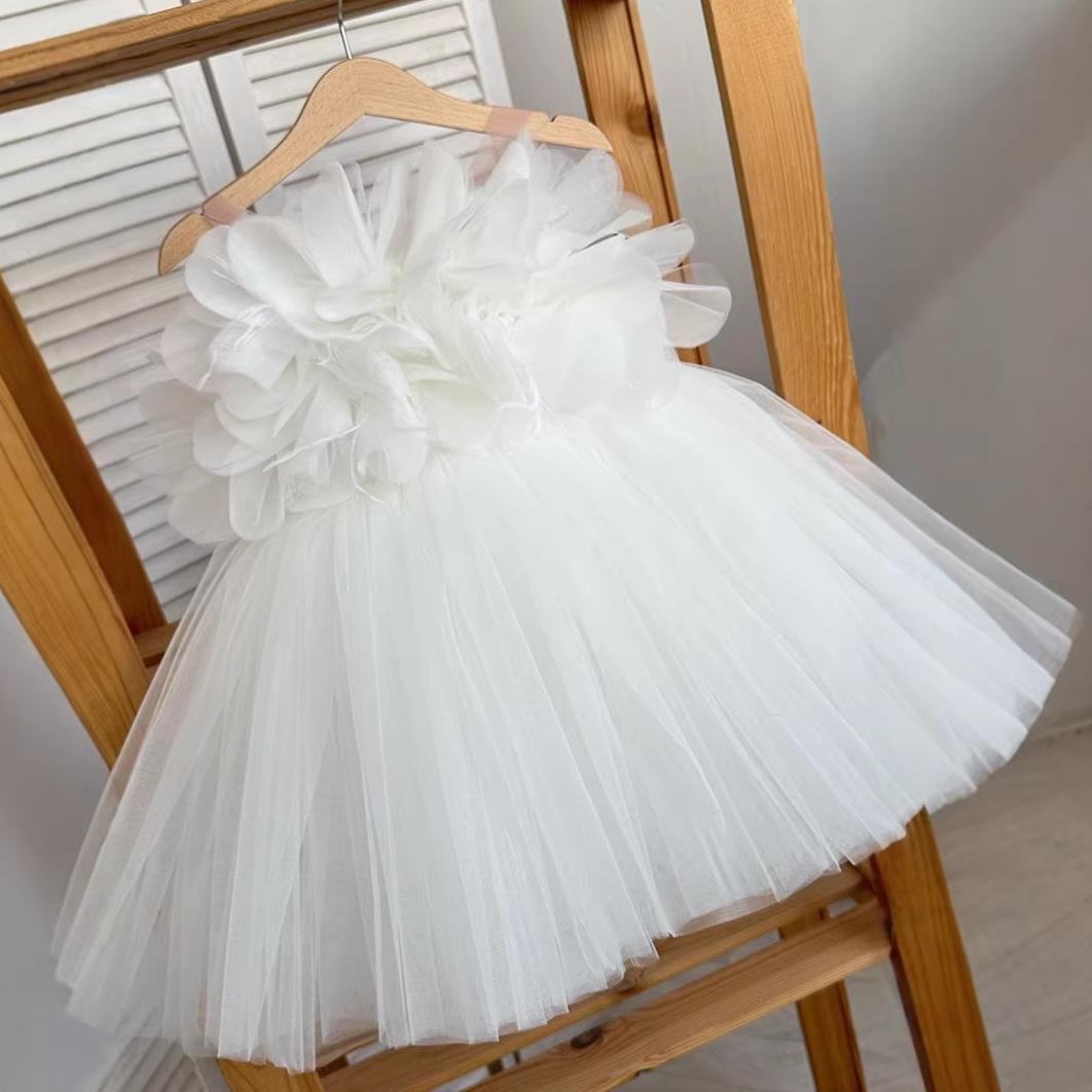 

Girls Tulle Flower Princess Dress - Strapless Formal Wedding & Performance Outfit 80 cm белый