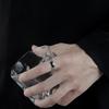 Silver Color Men's Stainless Steel Ring with Black Rectangle Retro Open Dragon Pattern Fashion Male Jewelry Accessory