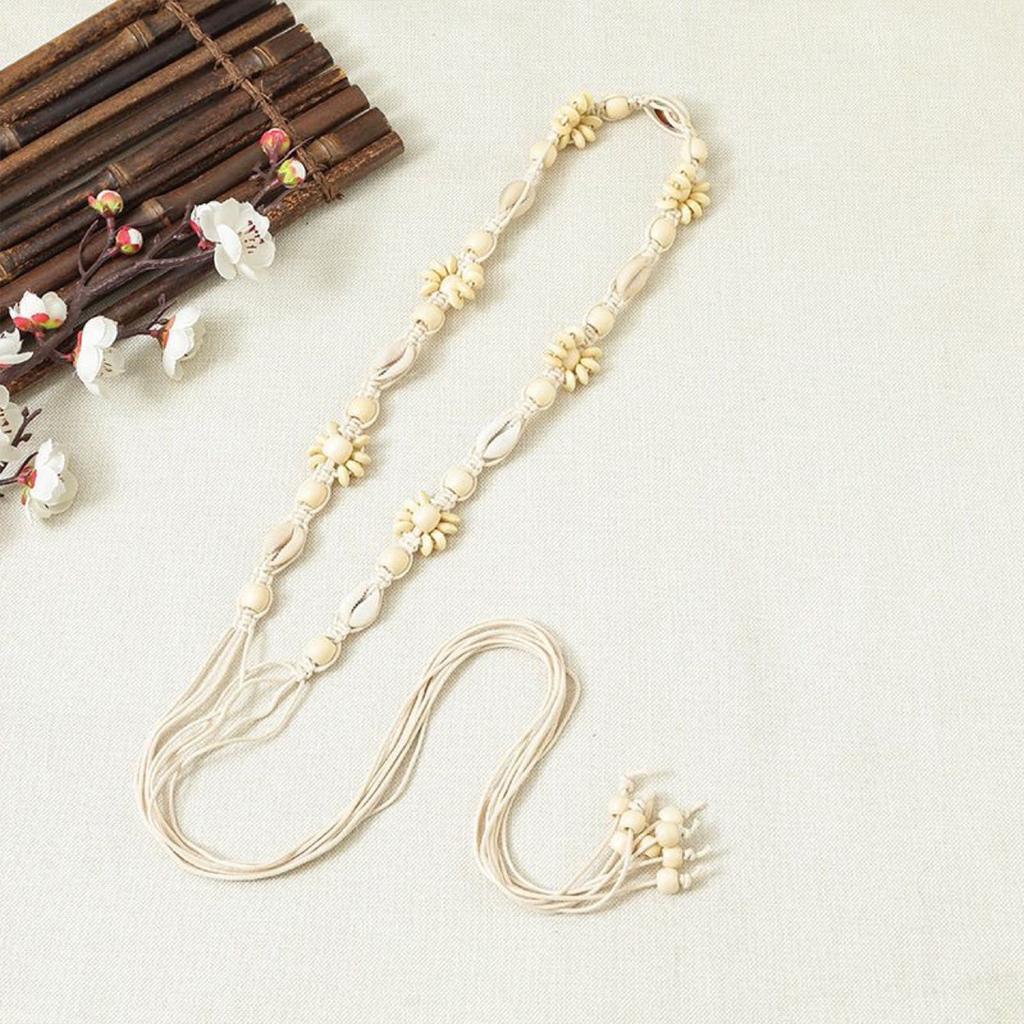 Bohemian Style Braided Waist Belt with Ethnic Wooden Beads and Vintage Tassels for Women and Girls