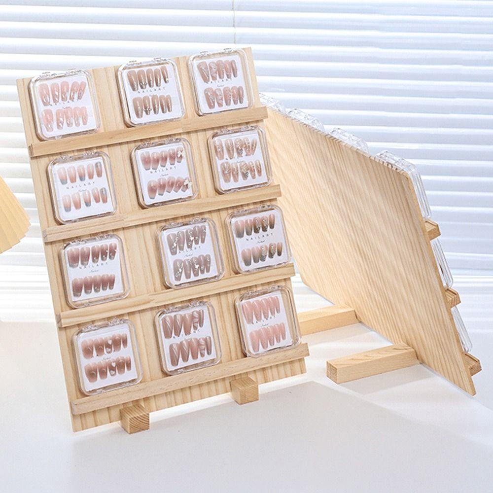 Multi-functional Wooden Nail Art Stand Manicure Products Showing Shelf Nail Color Board Card Paper