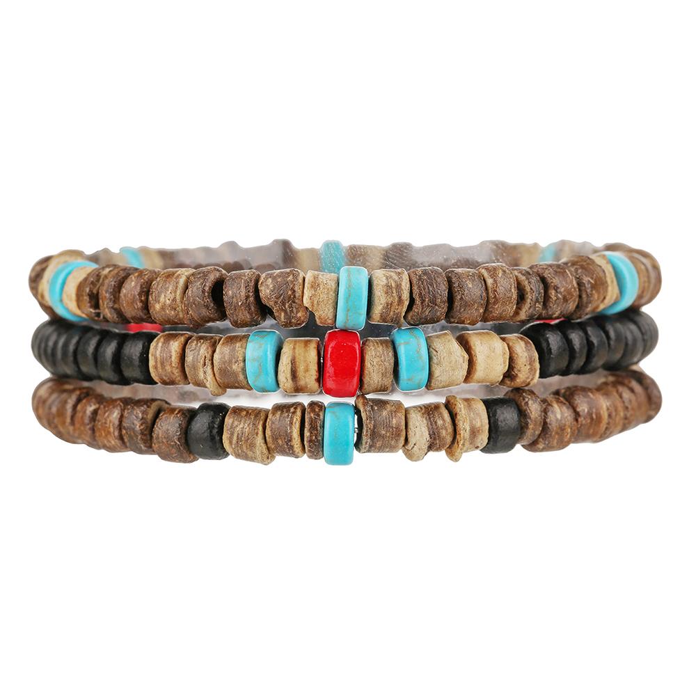 Best-selling Multi-layer Buddha Wood Bead Bracelets Sets Men's Retro Style Multi-layer Elastic Thread Adjustable Wooden Bracelet