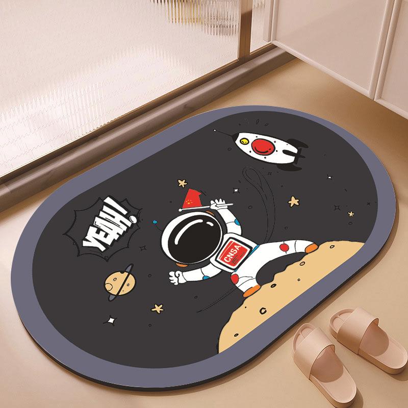 New Cartoon Cute Animal Oval Diatom Mud Floor Mat, Bathroom Water-absorbing Quick-drying Carpet, Children's Room Non-slip Mat