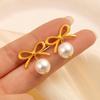 18K Bowknot Pearl Titanium Steel Earrings for Women - INS Simple Fashion Ear Studs