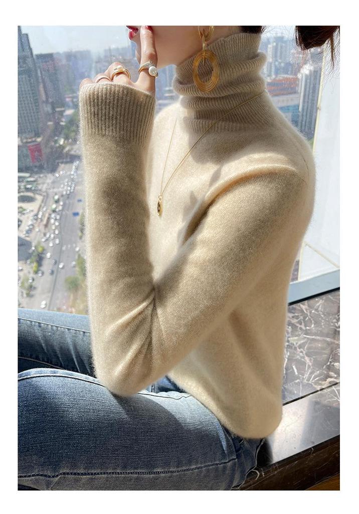 Women's High Neck Cashmere Sweater - Versatile Seamless Knit Pullover
