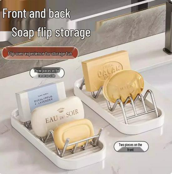 Wall-Mounted No-Drill Soap Box and Draining Bathroom Storage Rack