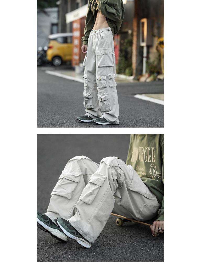 Men's Retro Casual Loose Fit Wide-Leg Multi-Pocket Overalls