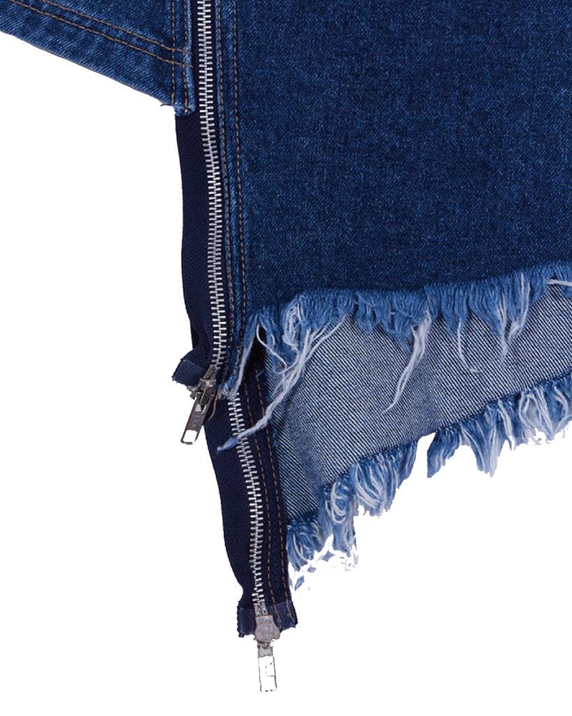 The Museum Visitor Diagonal Zipper Detailed Washed Denim Skirt (Washed Blue)