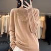 Rhinestone Wool Sweater for Women, Autumn/Winter Collection: Half-High Neck, Knitted, Long & Loose Fit.