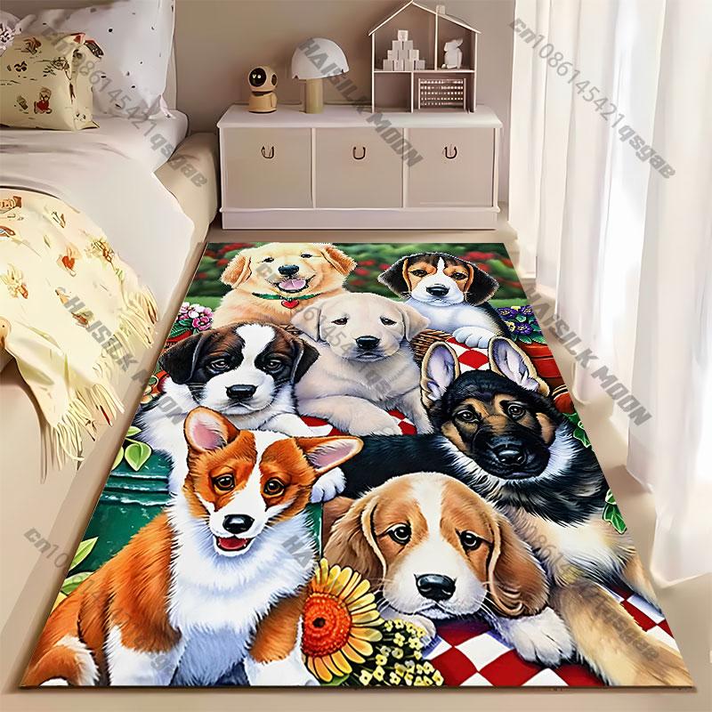 Colorful Gathering of Adorable Puppies Carpet Yoga Living Room Room Decor Children's Crawling Mat Doormat Area Rug Games Mat