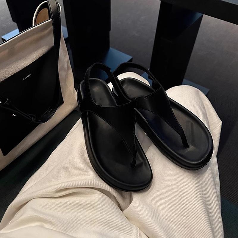 Grape Mother of the Same Style, Minimalist Temperament Flip-flops Retro Toe Flat Bottom Niche Roman Style Sandals Women