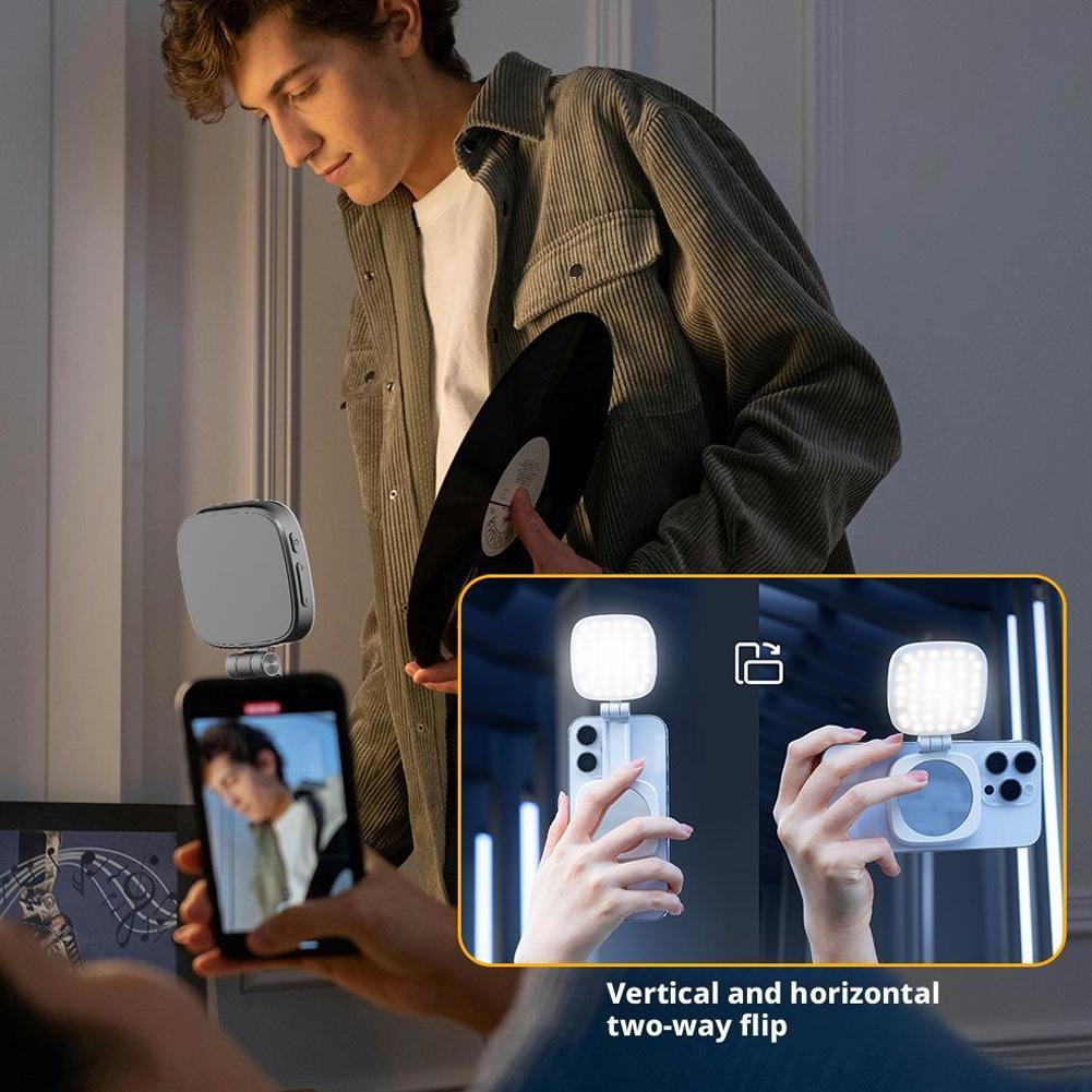 Mini Selfie Fill Light with Mirror Strong Magnetic Adsorption LED Video Photography Light Rechargeable for Smartphones Tablets