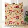 Fire Trucks, Flames, Ladders, Hoses, and Water Droplets On Beige Background. for All Seasons Blanket Lunch Break Throw Gift