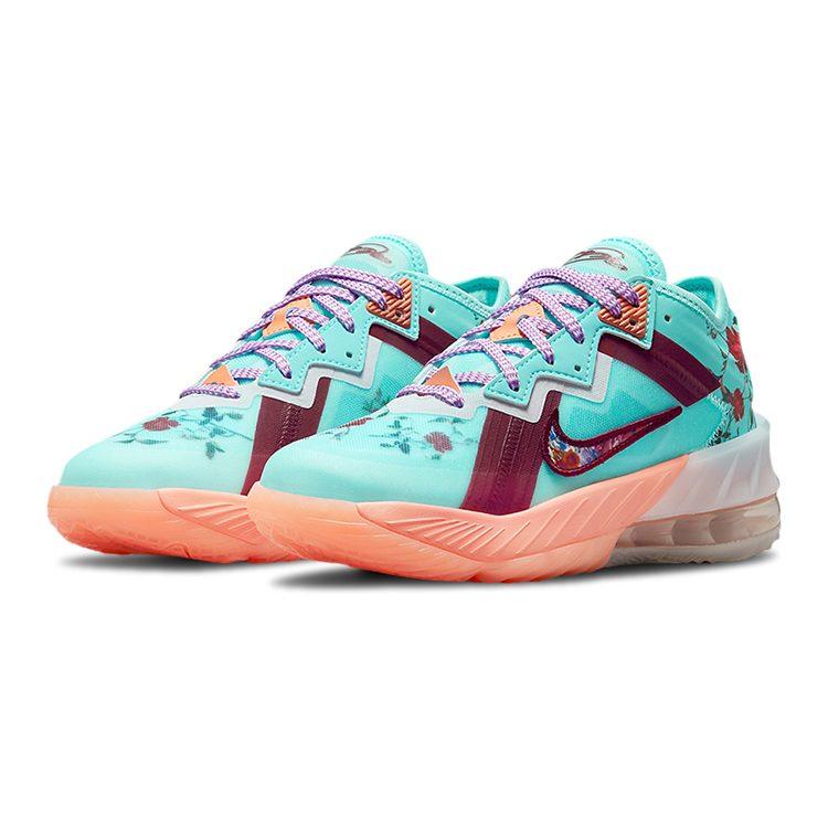 Nike Zapatillas de Baloncesto Lebron 18 Low Florales Caña Baja Azul Rojo Unisex DN4177-400