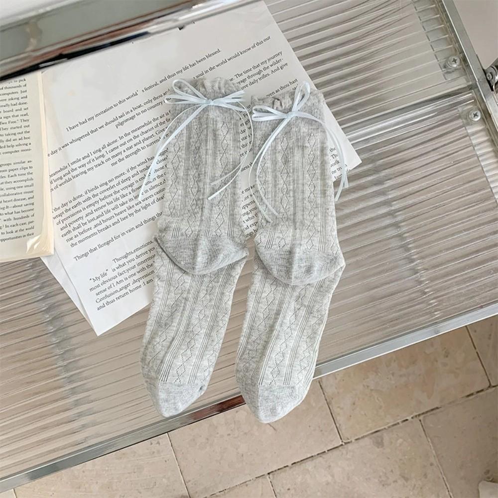 Solid Color Long Socks Breathable Bowknot Socks Soft Women's Socks  Summer