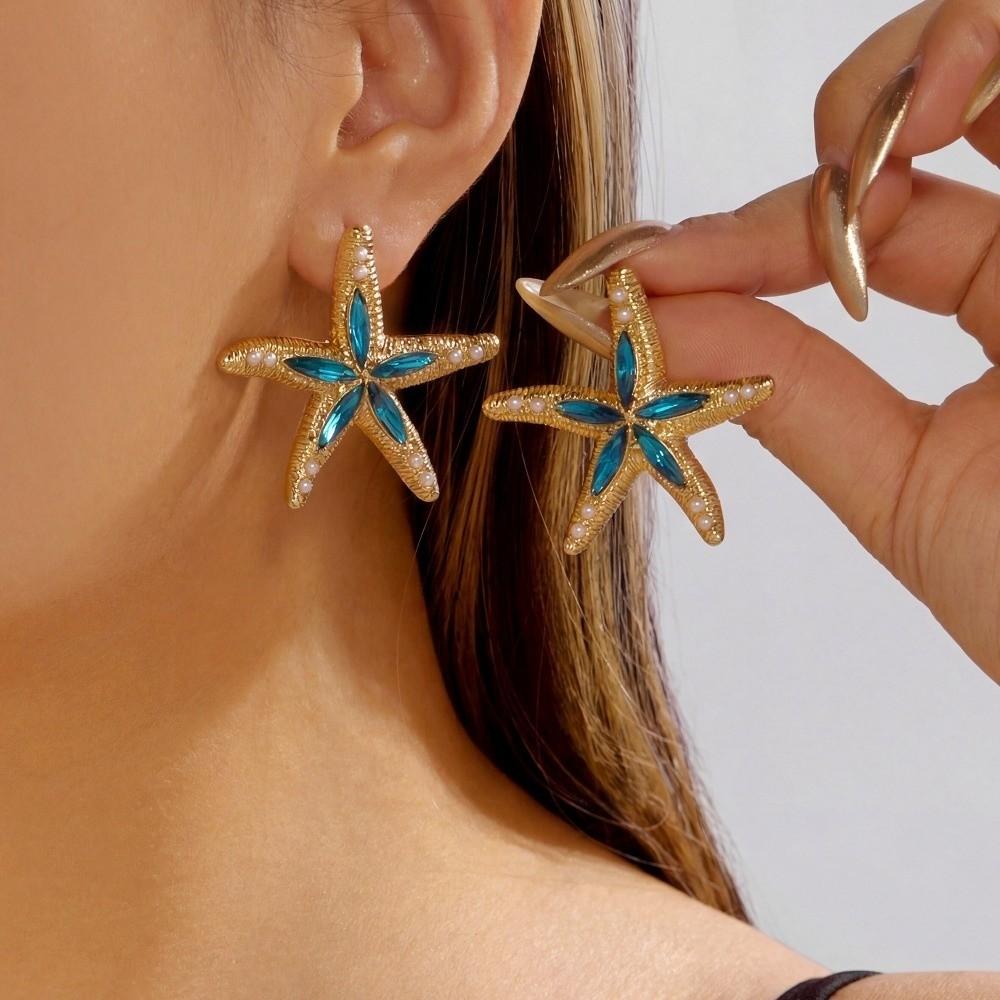 Pearl Rhinestone Dangle Earrings Bohemian Shell Drop Earrings Starfish Stud Earrings  Vacation